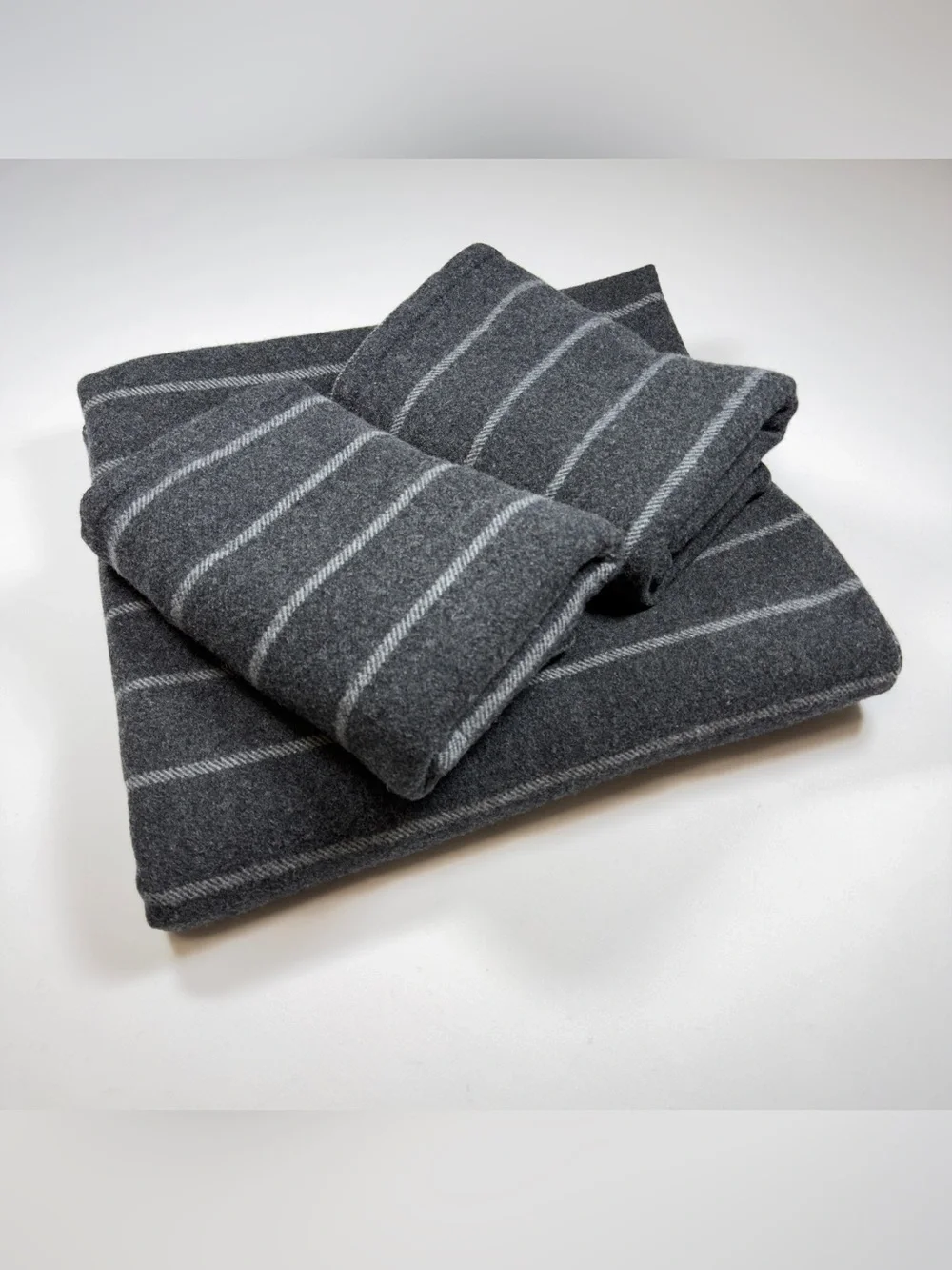 Pendleton Room & Board 1 Wool Blanket & 2 Shams Set Irving Stripe 79x82 Grey USA
